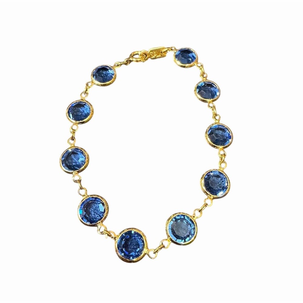 Swarovski Vintage Gold Tone Bracelet Round Faceted Blue Crystals Signed SAL Tag